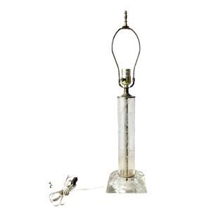 1940s Vintage Etched Cut Floral Flower Glass Cylinder Brass Table Lamp 25”